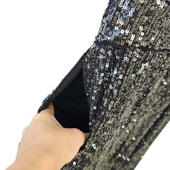 Anthropologie Maeve Sequin Halter Jumpsuit Black & Silver Wide Leg, Size 8, NWT - Picture 10 of 13